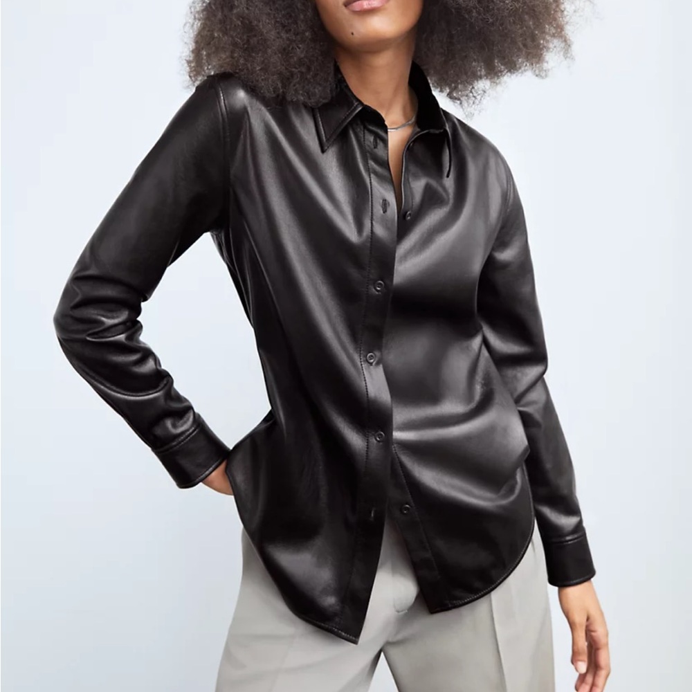 Aritzia Nouvelle Button Up Black Leather Jacket (vegan)